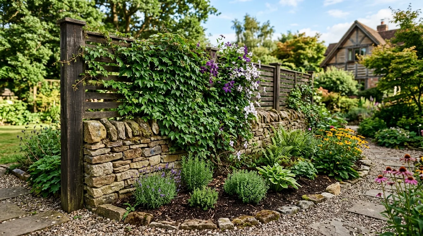 Stacked Stone Fence With Climbing Vines
